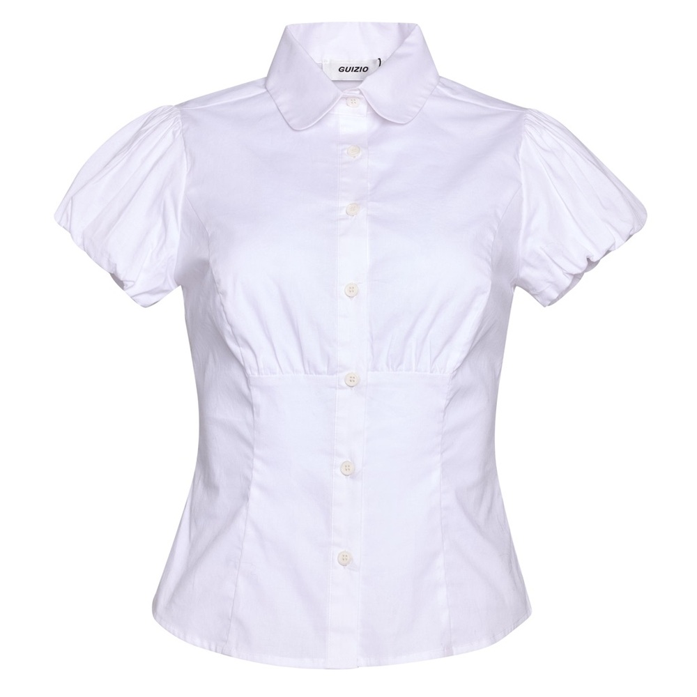 Danielle Guizio White Puff-Sleeve Button-Front Shirt